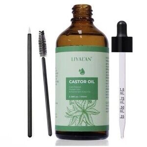NEW Sealed Liyalan Castor Oil 3.38fl. oz Glass Bottle Cold Pressed Thickens Hair